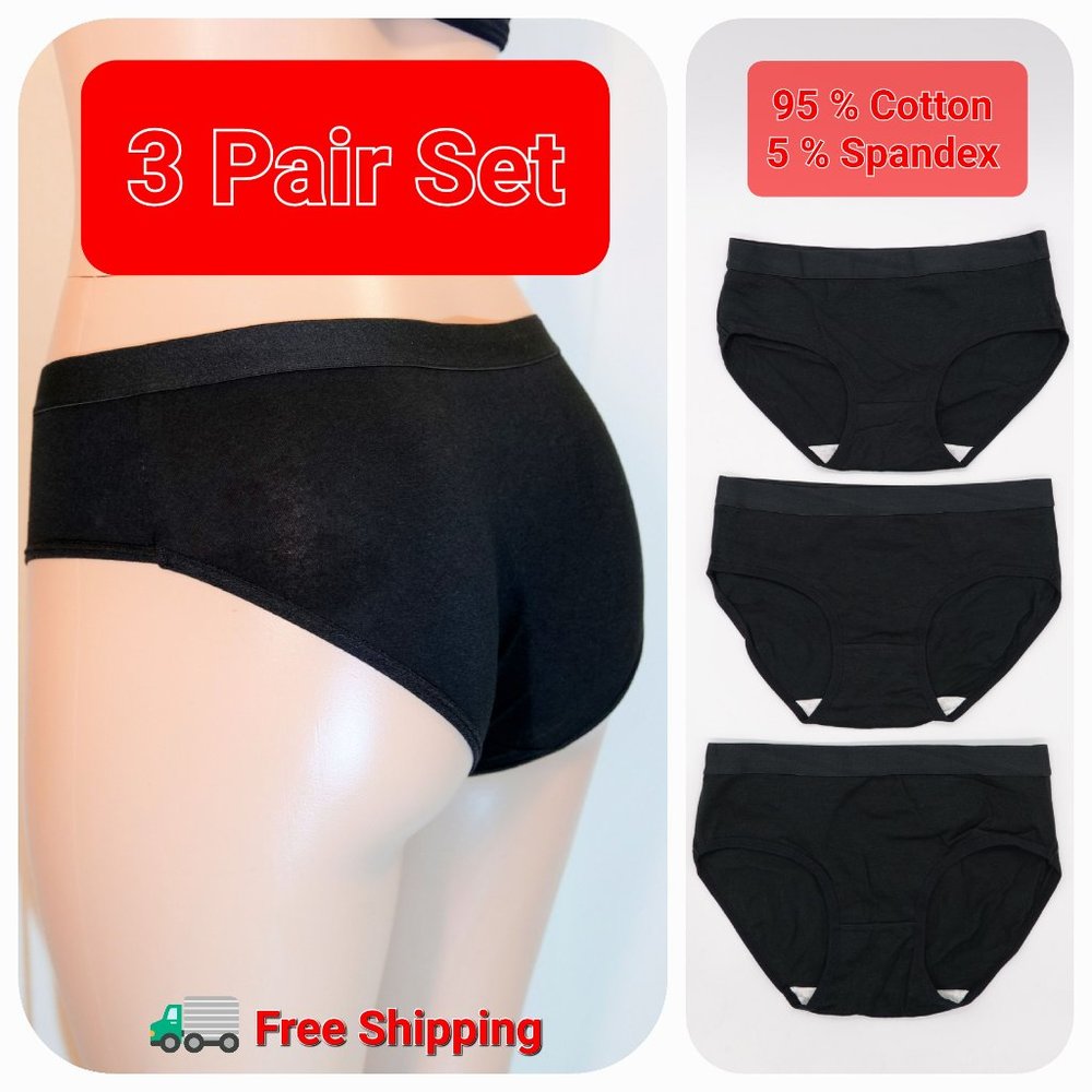 3 Set Pack Of Black Cotton Panties